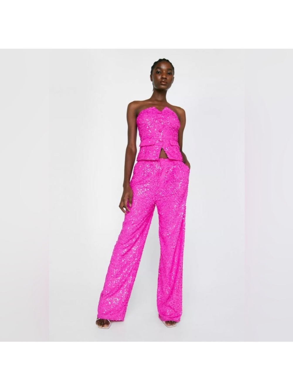 Nasty Gal Hot Pink Sequin Tube Top - Sz 8